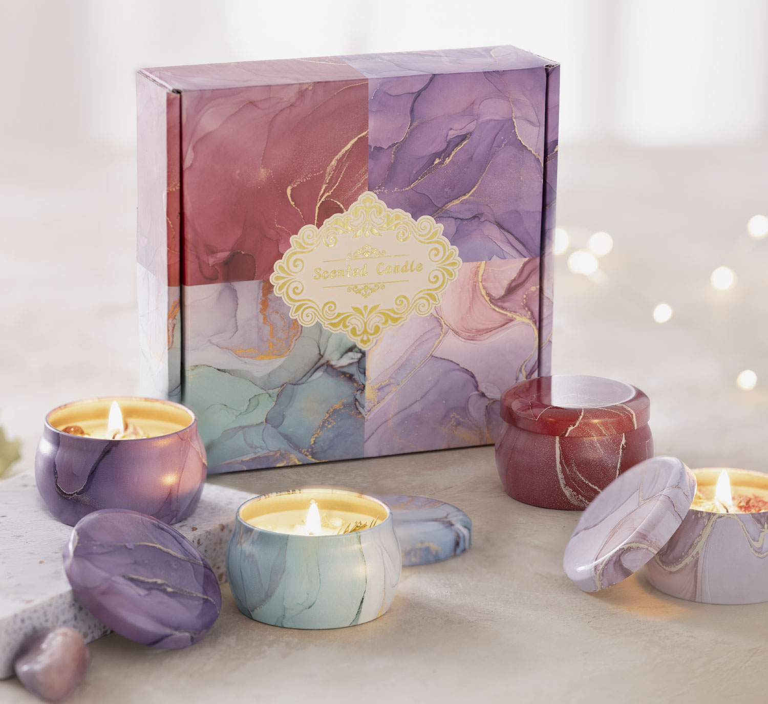 4er-Set Geschenkset Duftkerze Marble