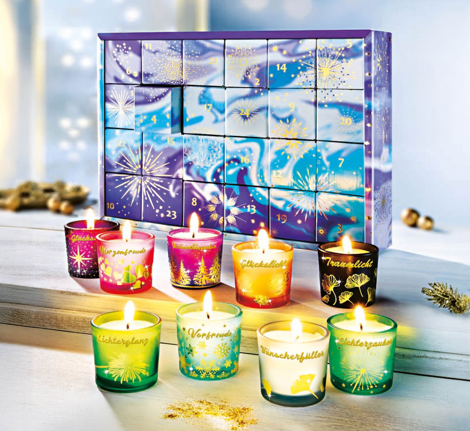 Adventskalender mit 24 Mini-Duftkerzen
