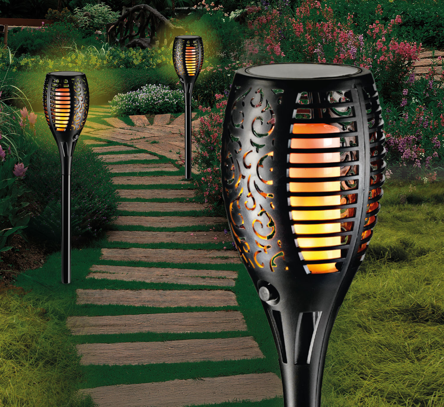 2er-Pack Solar-Gartenstecker Flame