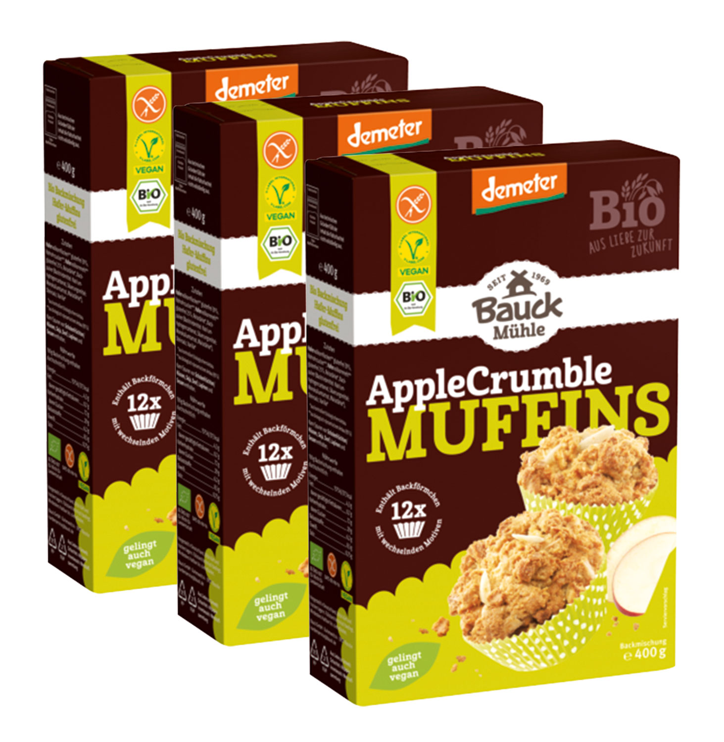 3er-Pack Bauck Mhle Apple Crumble Muffins Bio