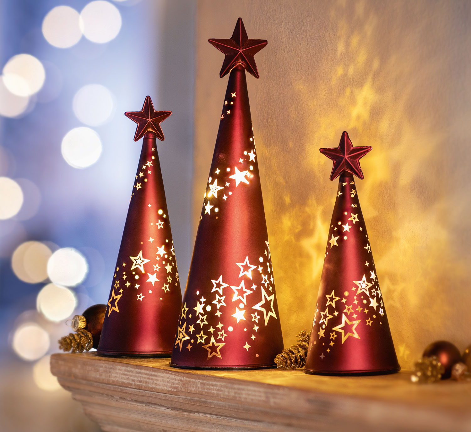 3er-Set LED-Glaskegel Weihnachten