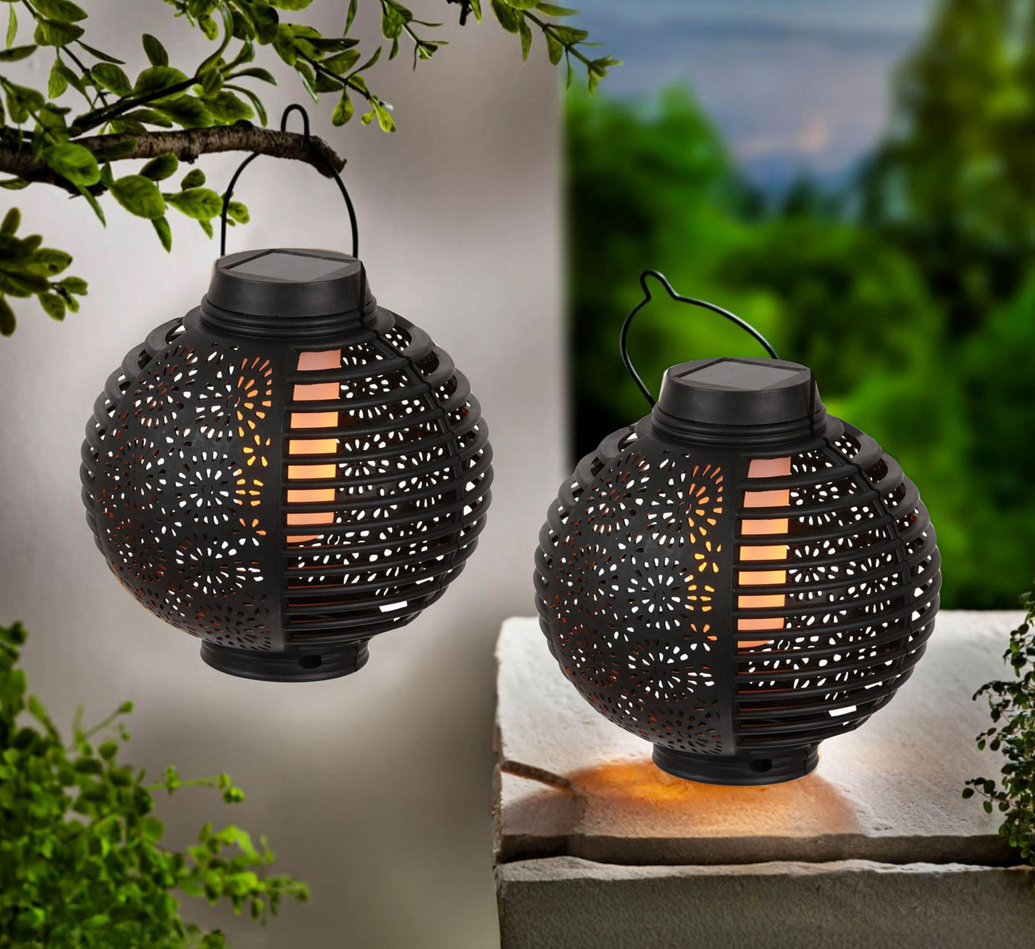 2er-Pack Solar-Laternen Flame