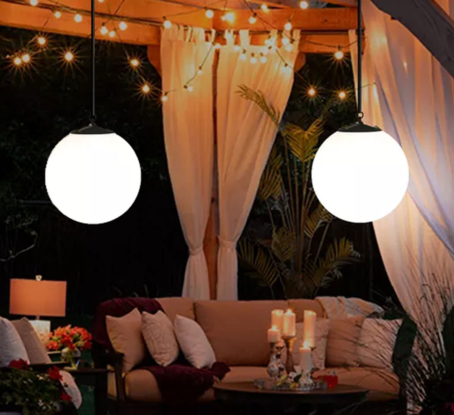 2er-Pack Solar-Hngekugeln Bianco