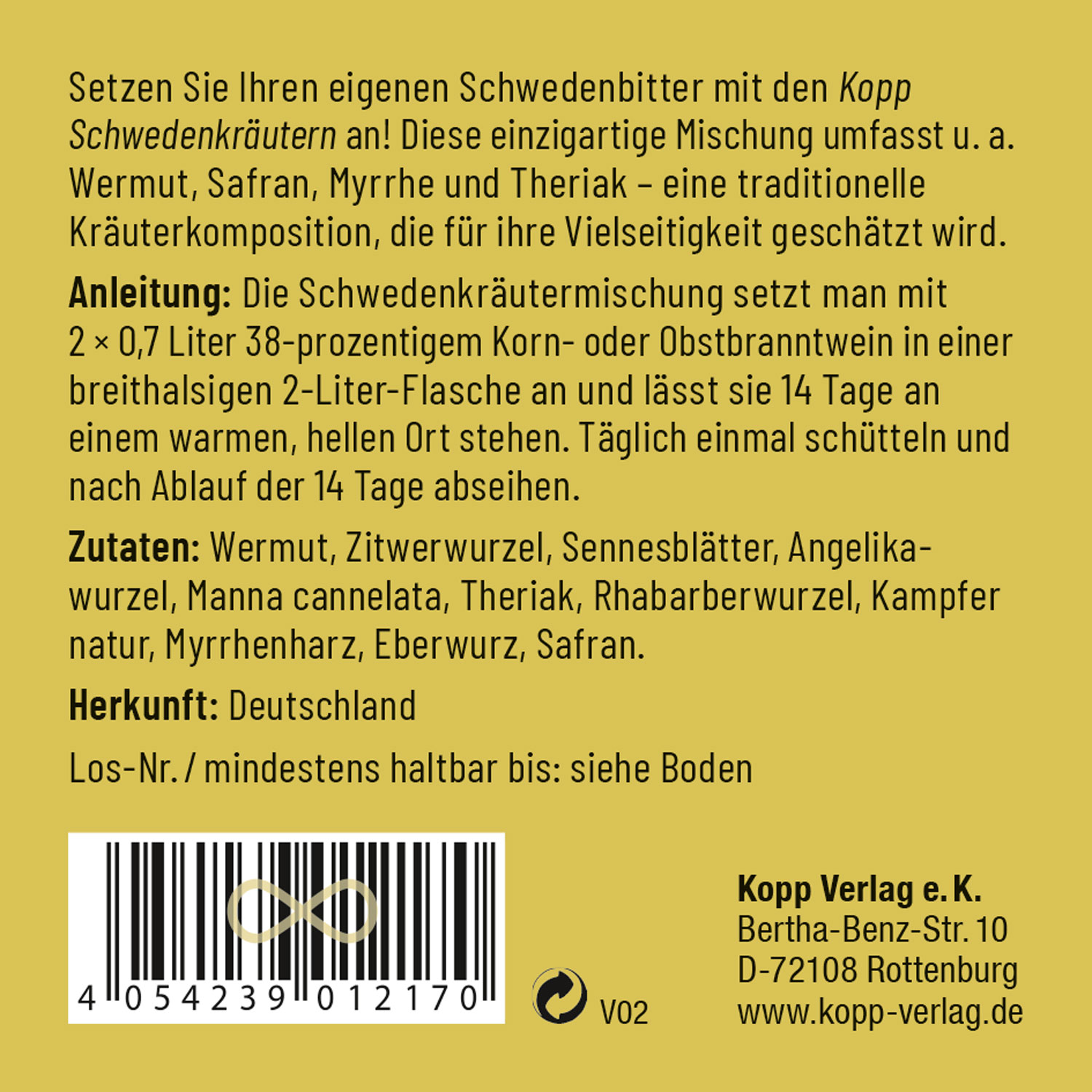 Kopp Schwedenkruter Ansatzmischung - mit Harzen, Wurzeln & Krutern fr Schwedenbitter02