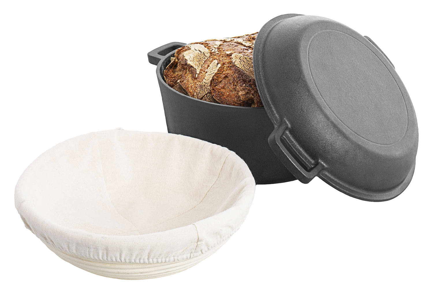 Gusseiserner Topf mit Deckel und Grkorb02