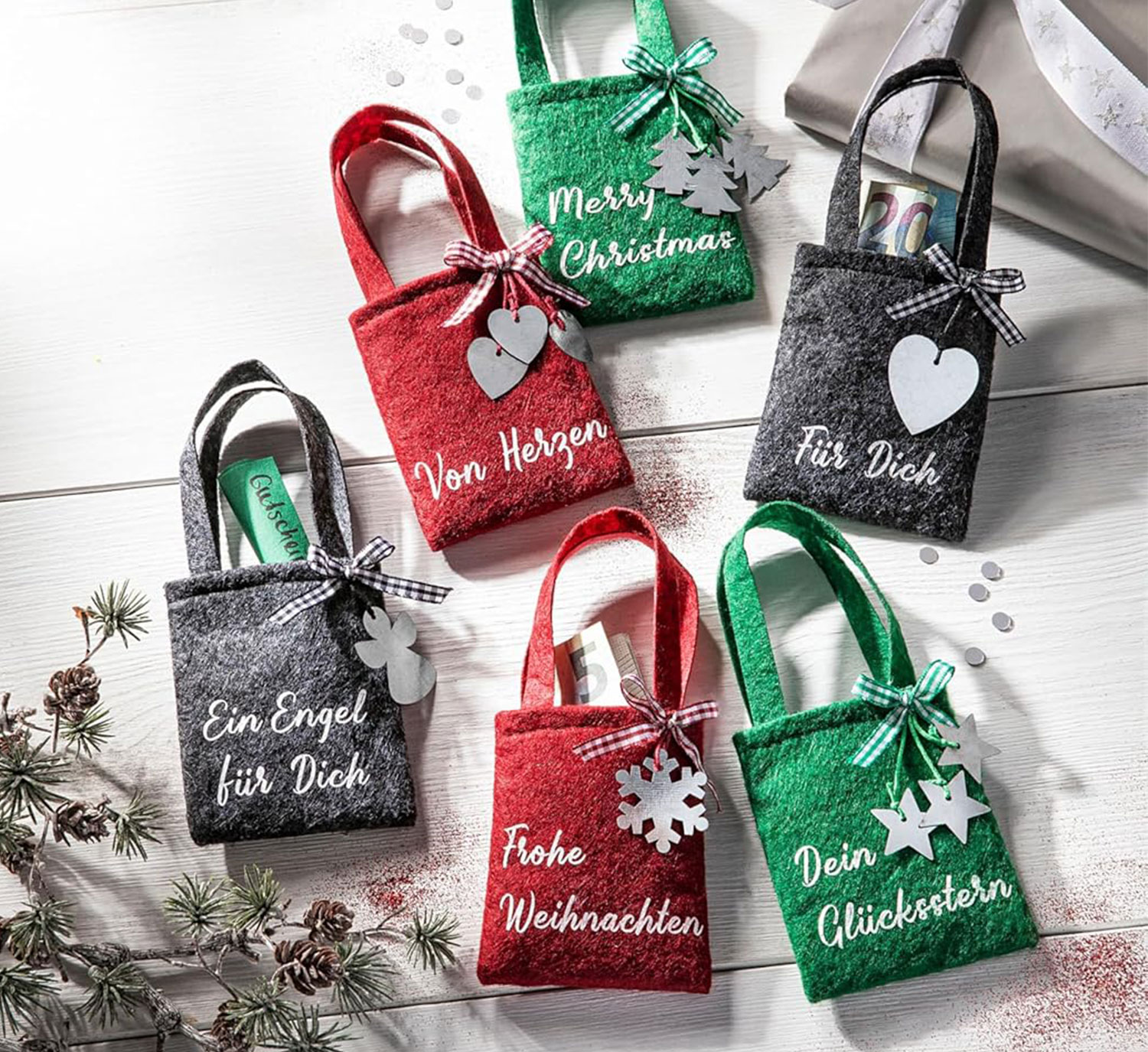 6er-Set Geldgeschenk Filztaschen