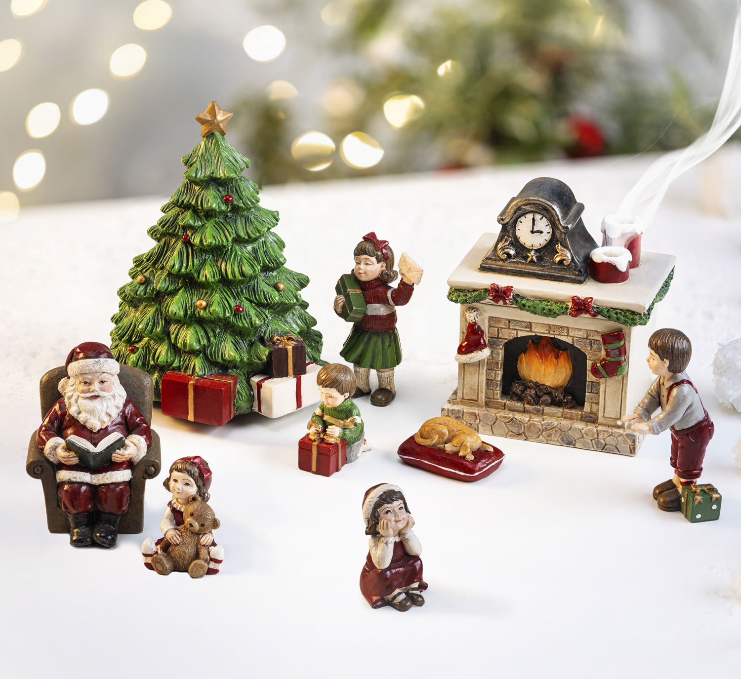 Dekofiguren Weihnachtsabend mit Spieluhr