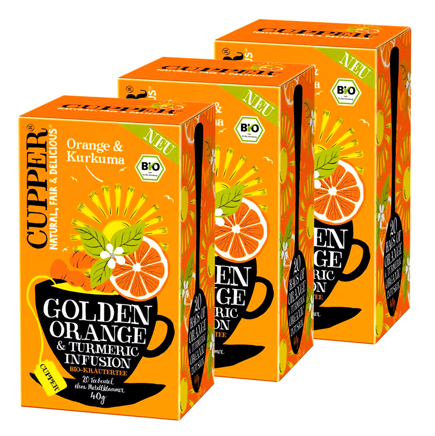 Cupper Krutertee Honigbusch, Kurkuma & Orange Bio