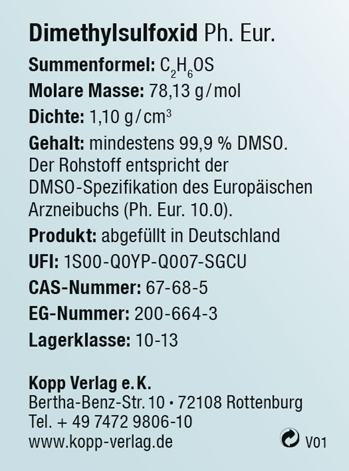 Kopp DMSO 99,9% Ph. Eur. Dimethylsulfoxid Pharma03