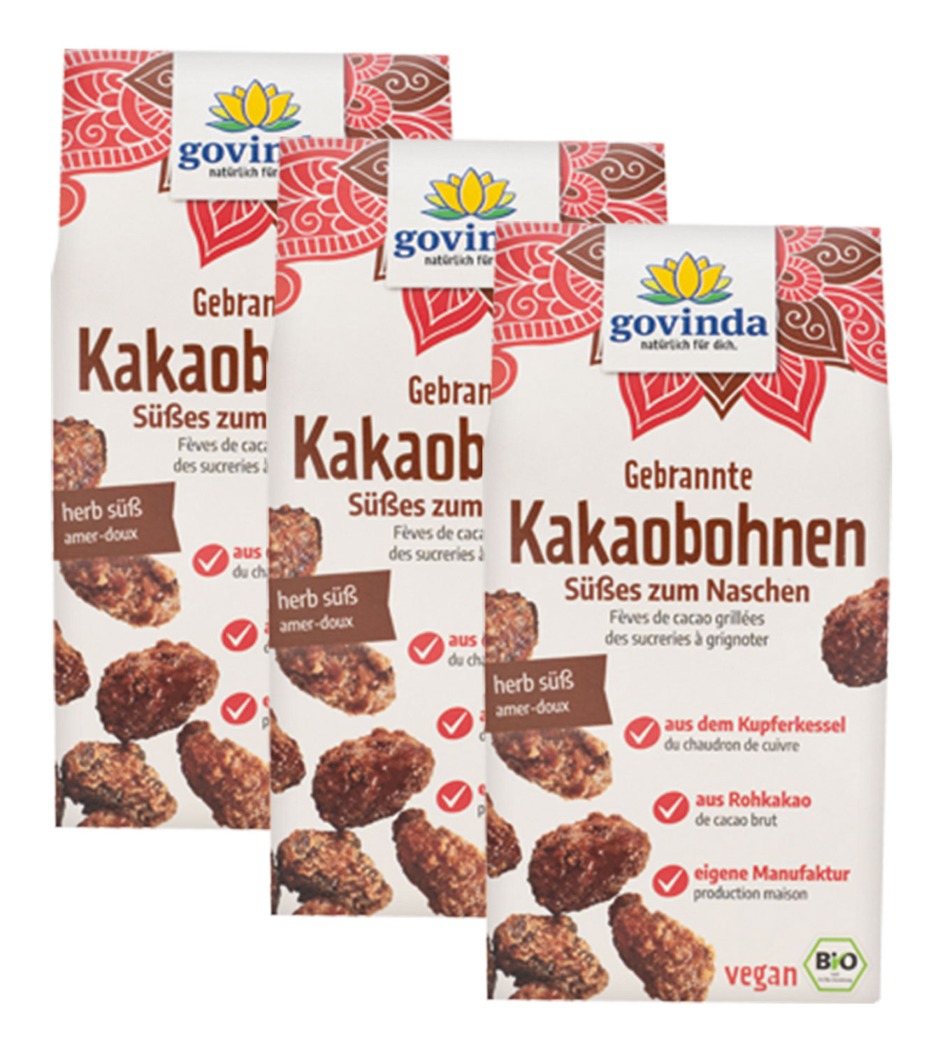 3er-Pack Gebrannte Kakaobohnen Bio