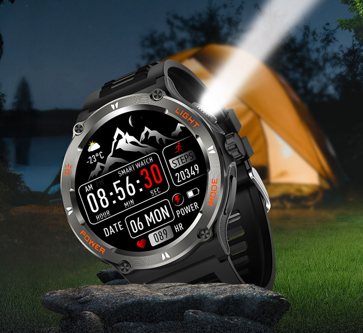 Smartwatch fr Fitness & Gesundheit mit Taschenlampe