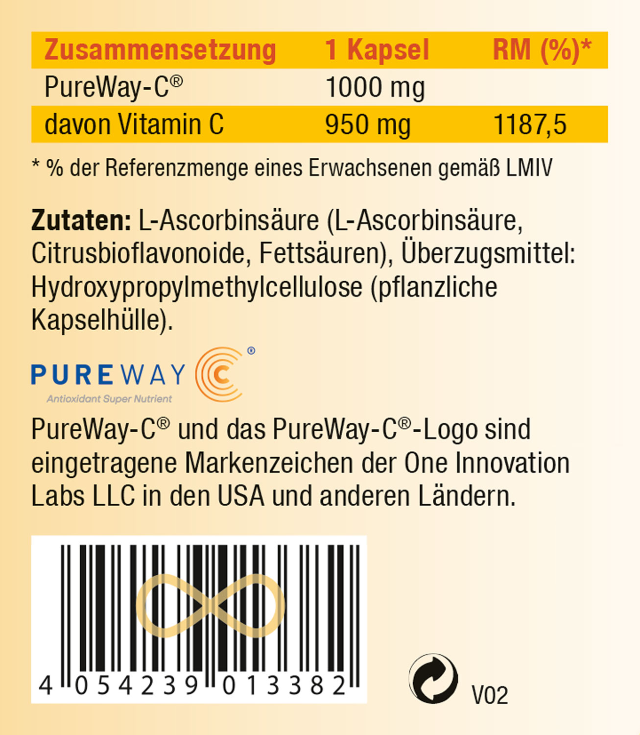 Kopp Vital   PureWay-C   / 950 mg Vitamin C / 120 Kapseln / Hochdosiert / Schnelle Resorption / Vegan02