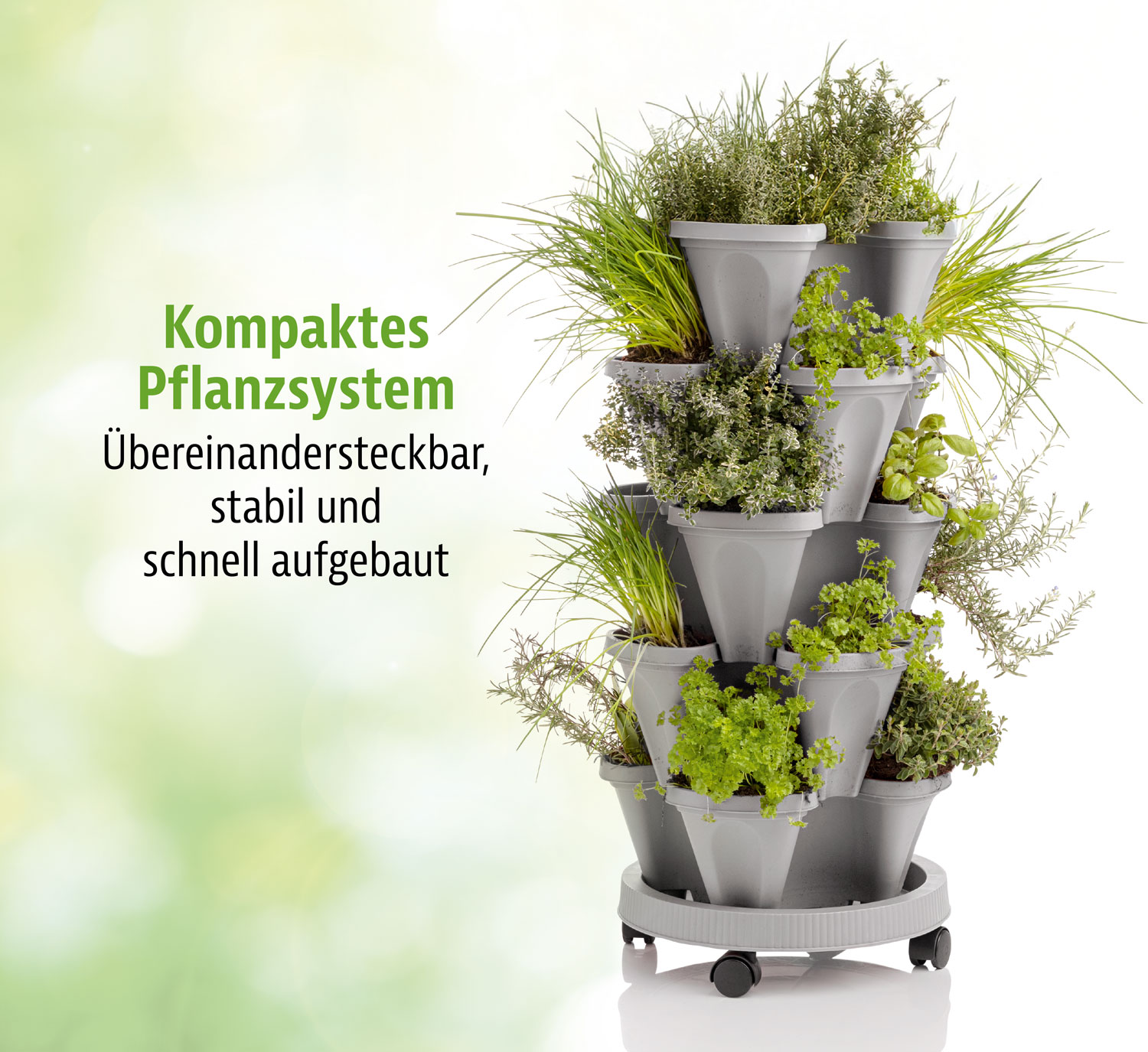 Stapelbares Pflanzsystem mit Tray und Rollen03