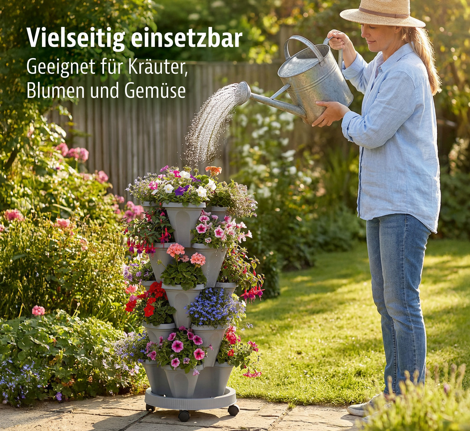 Stapelbares Pflanzsystem mit Tray und Rollen04