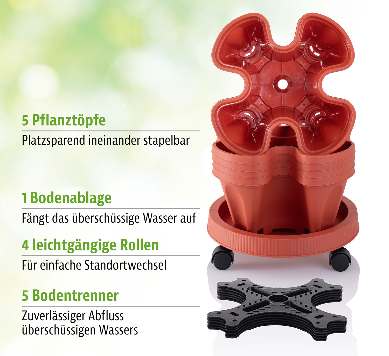 Stapelbares Pflanzsystem mit Tray und Rollen01