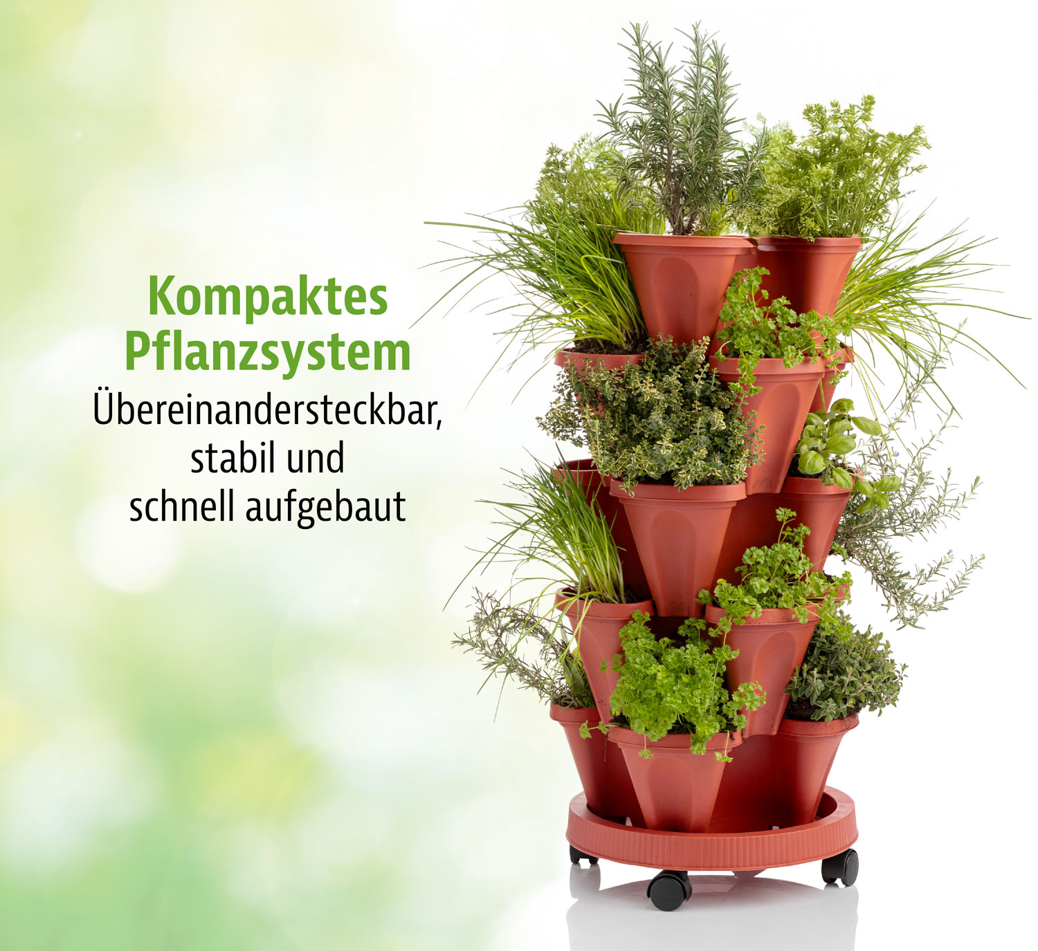Stapelbares Pflanzsystem mit Tray und Rollen03