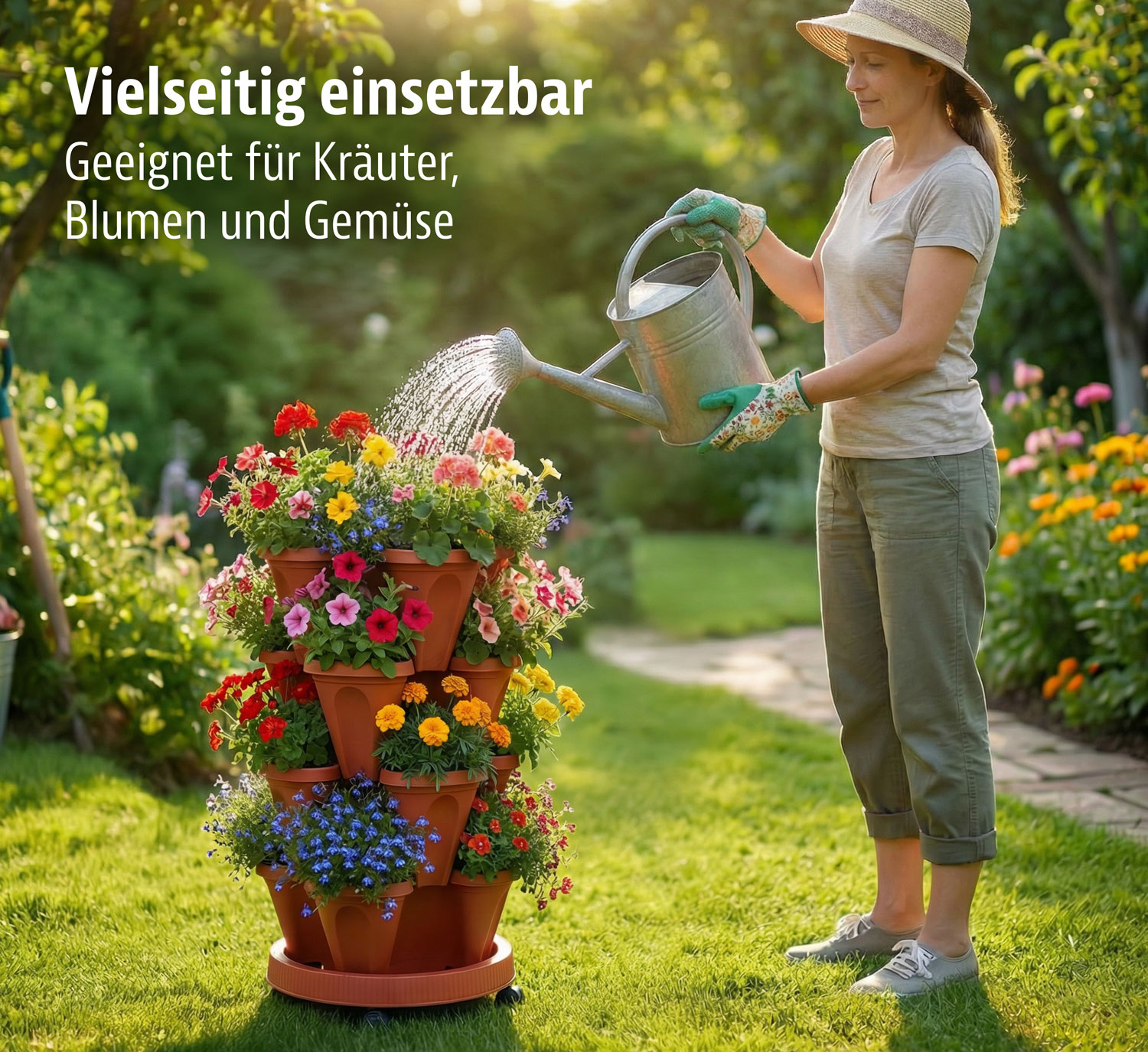 Stapelbares Pflanzsystem mit Tray und Rollen04