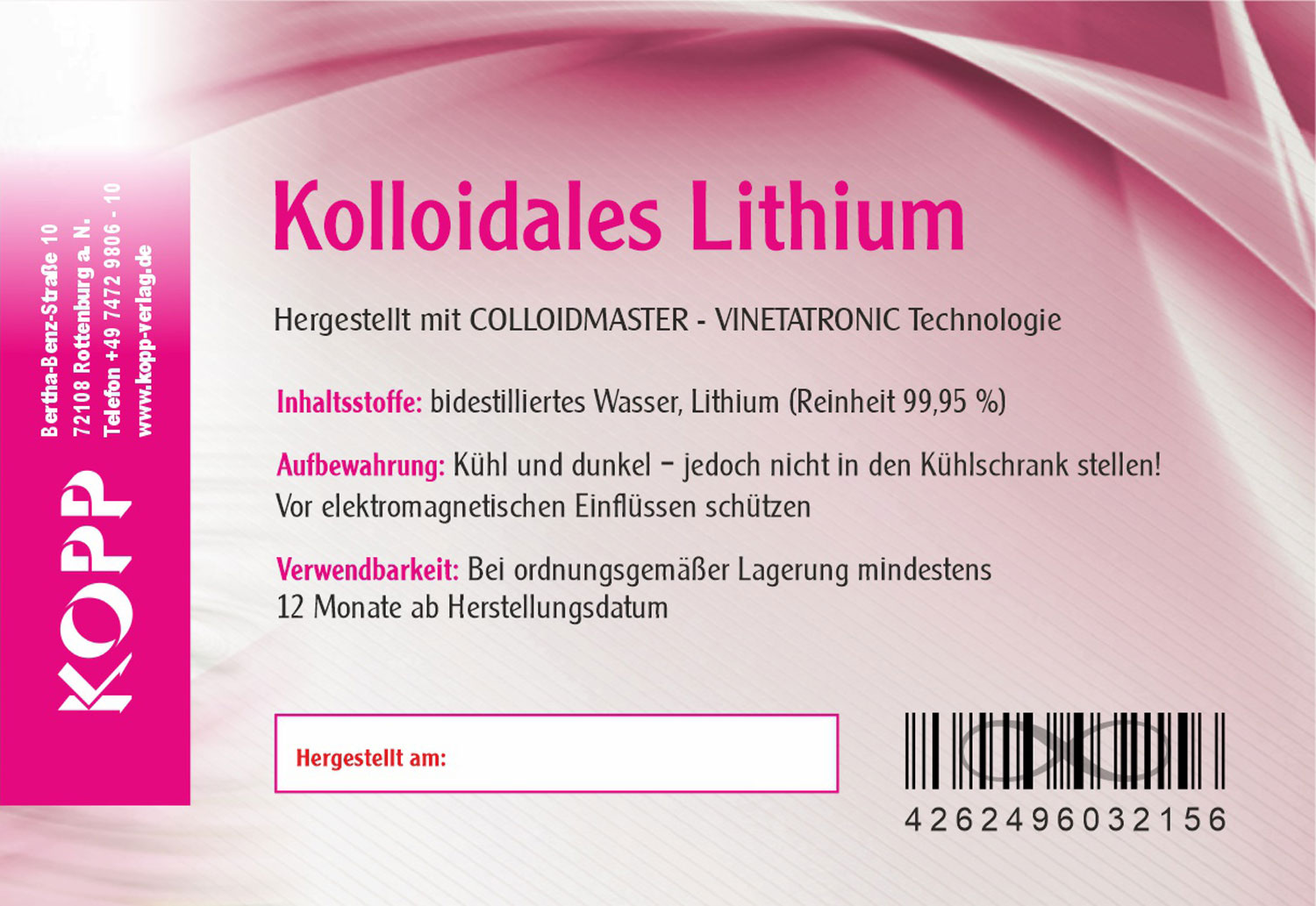 Kolloidales Lithium Konzentration 200 ppm / 2 mg Lithium je 10 ml / hochrein02
