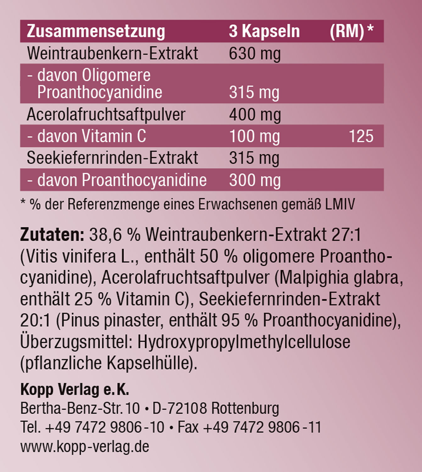 Kopp Vital   OPC Komplex / 105 mg / 180 Kapseln02