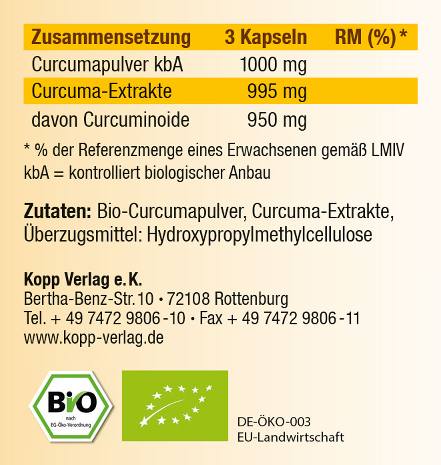 Kopp Vital   Curcuma / 316 mg / 90 Kapseln02