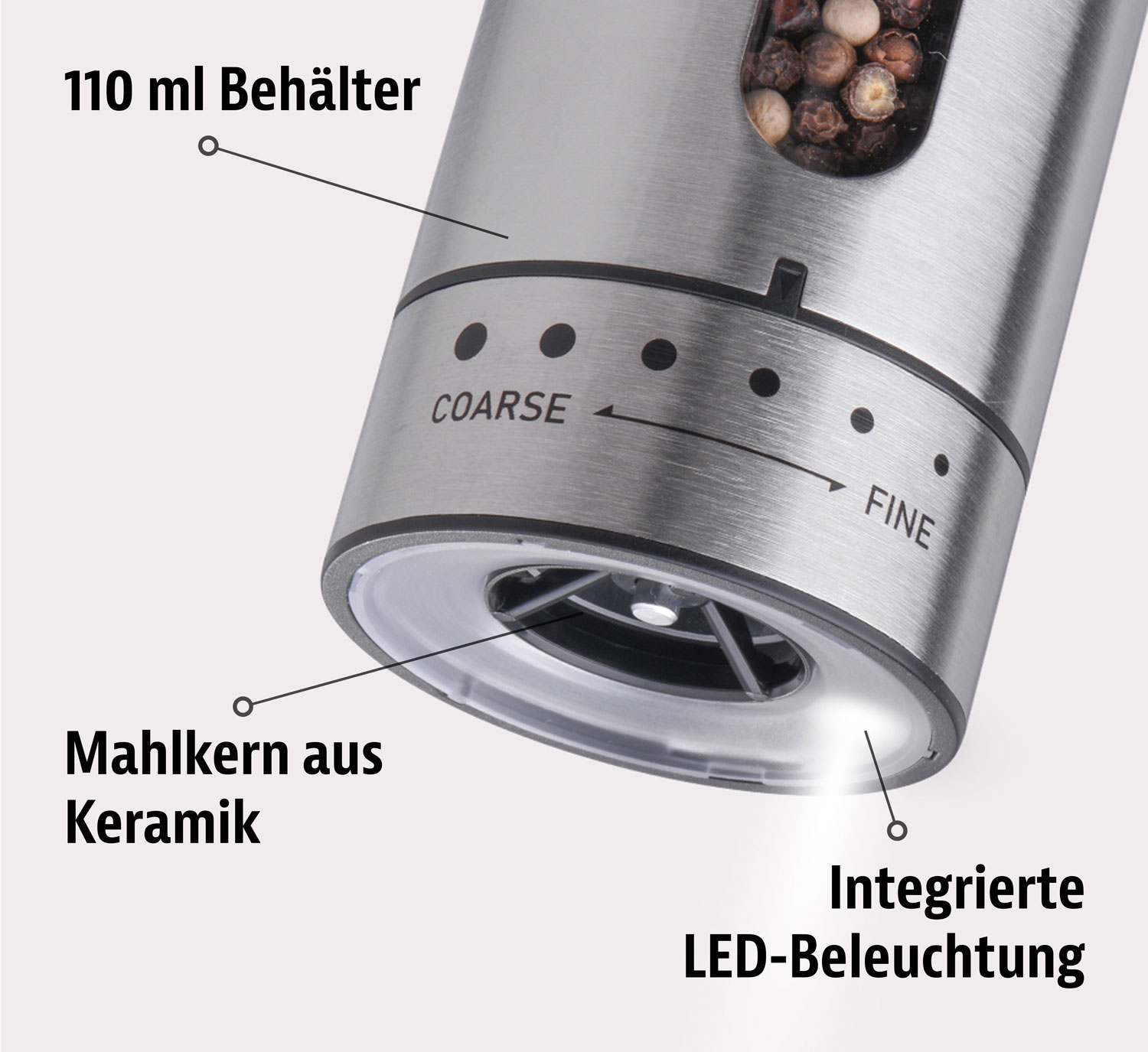 2er-Set Elektrische Edelstahl-Gew�rzm�hlen mit LED03