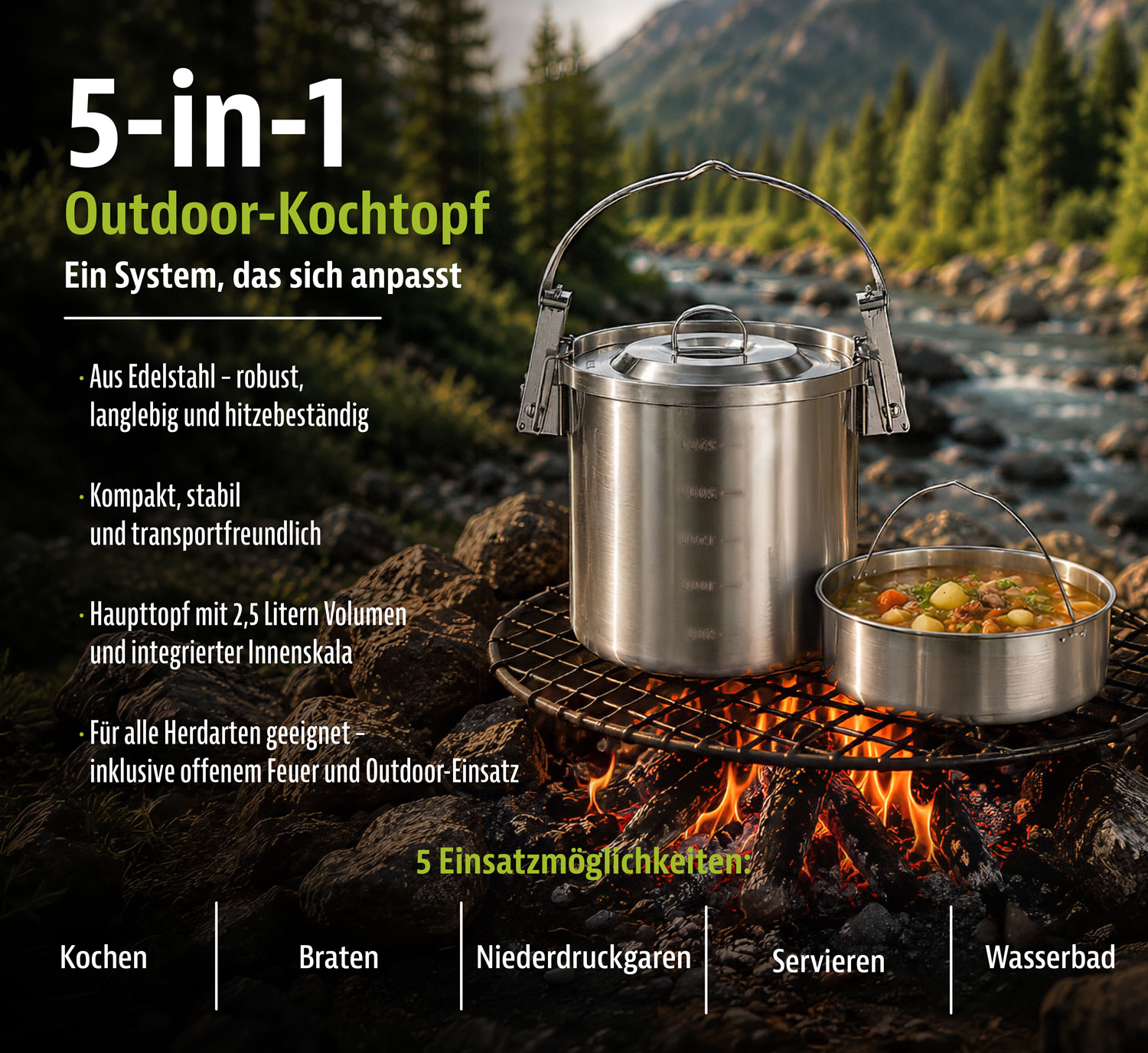 5-in-1 Outdoor-Kochtopf aus Edelstahl01