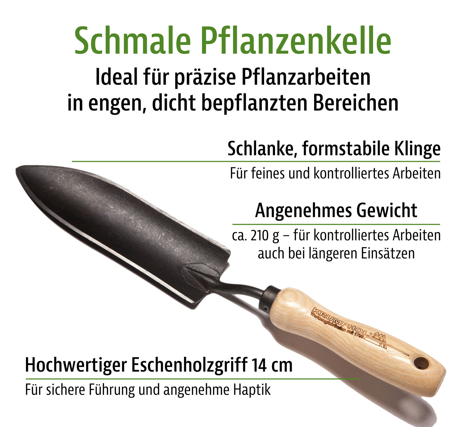 Krumpholz Pflanzenkelle schmal mit Eschengriff01