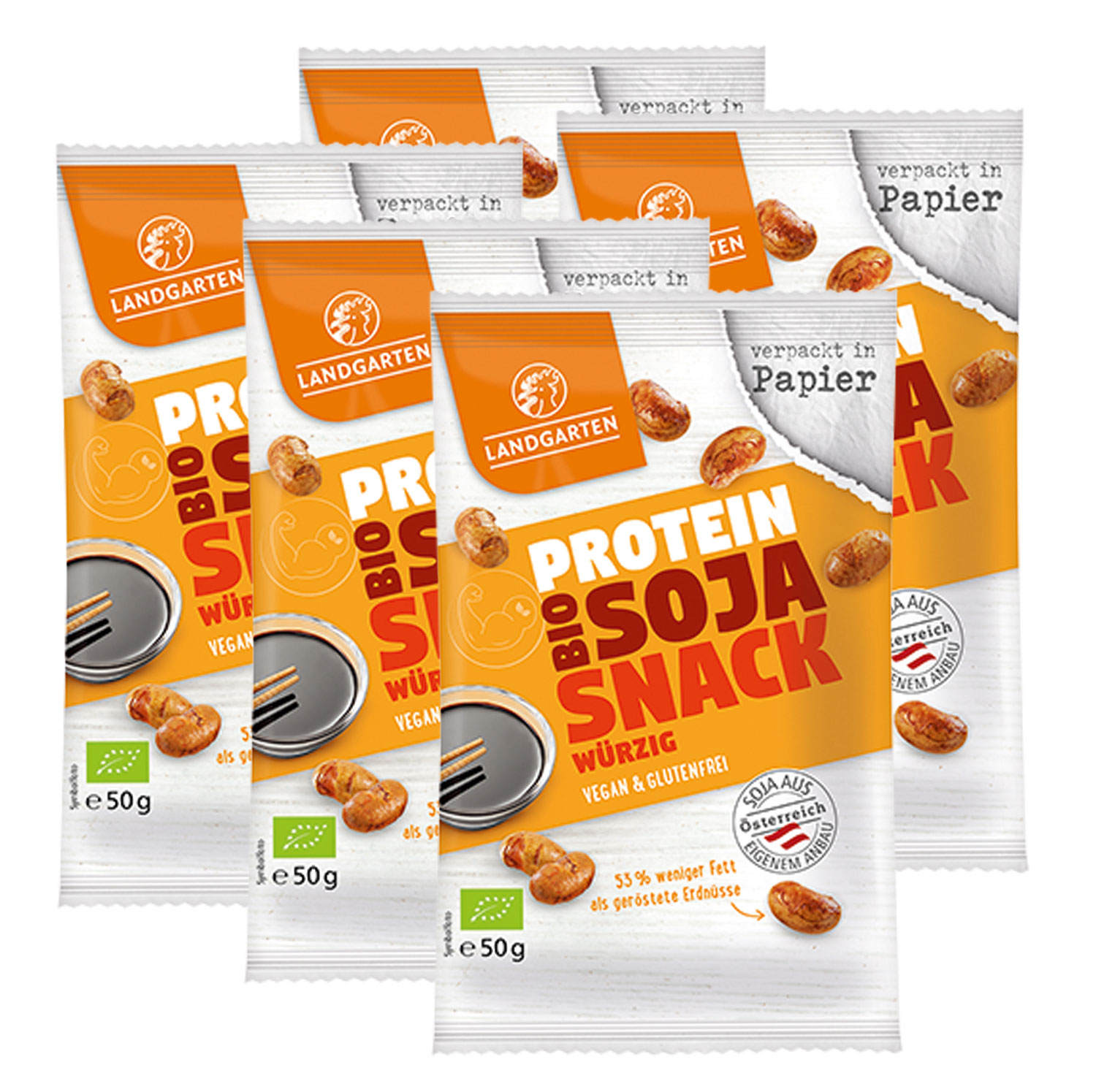 5er-Pack Landgarten Bio Protein Soja Snack - w�rzig