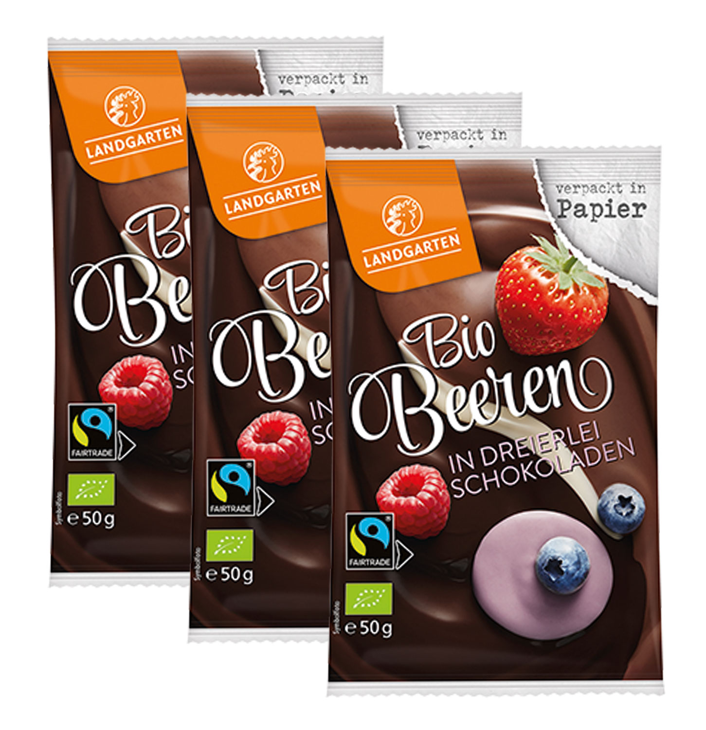 3er-Pack Landgarten Bio Beeren in dreierlei Schokoladen