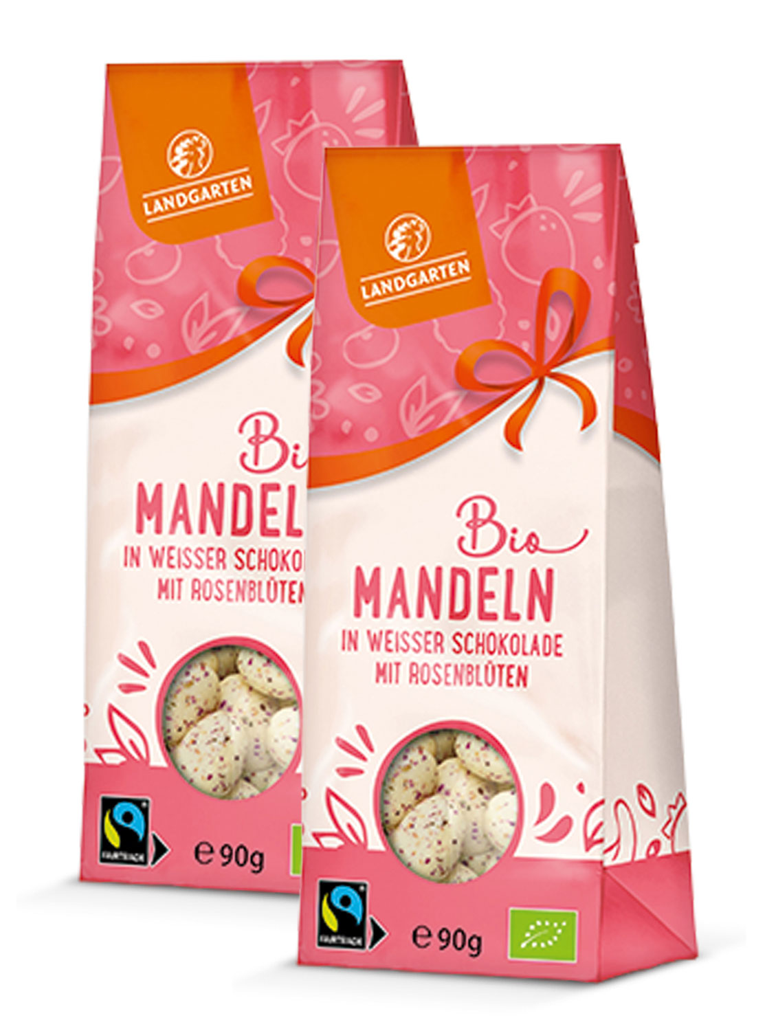 2er-Pack Landgarten Bio Mandeln in weisser Schokolade mit Rosenbl�ten