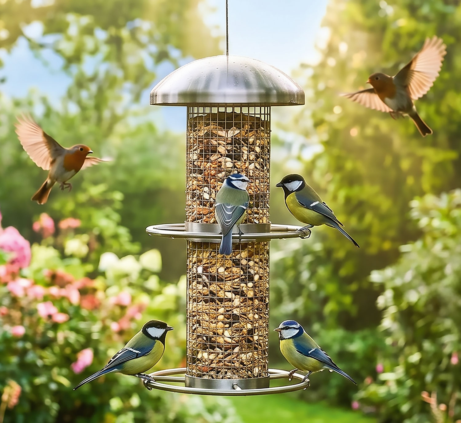 Vogelfutters�ule mit Edelstahlgitter
