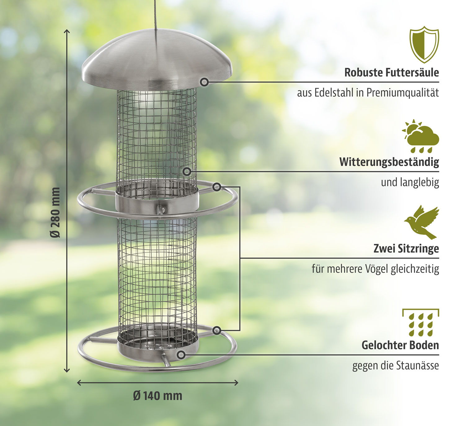 Vogelfutters�ule mit Edelstahlgitter01