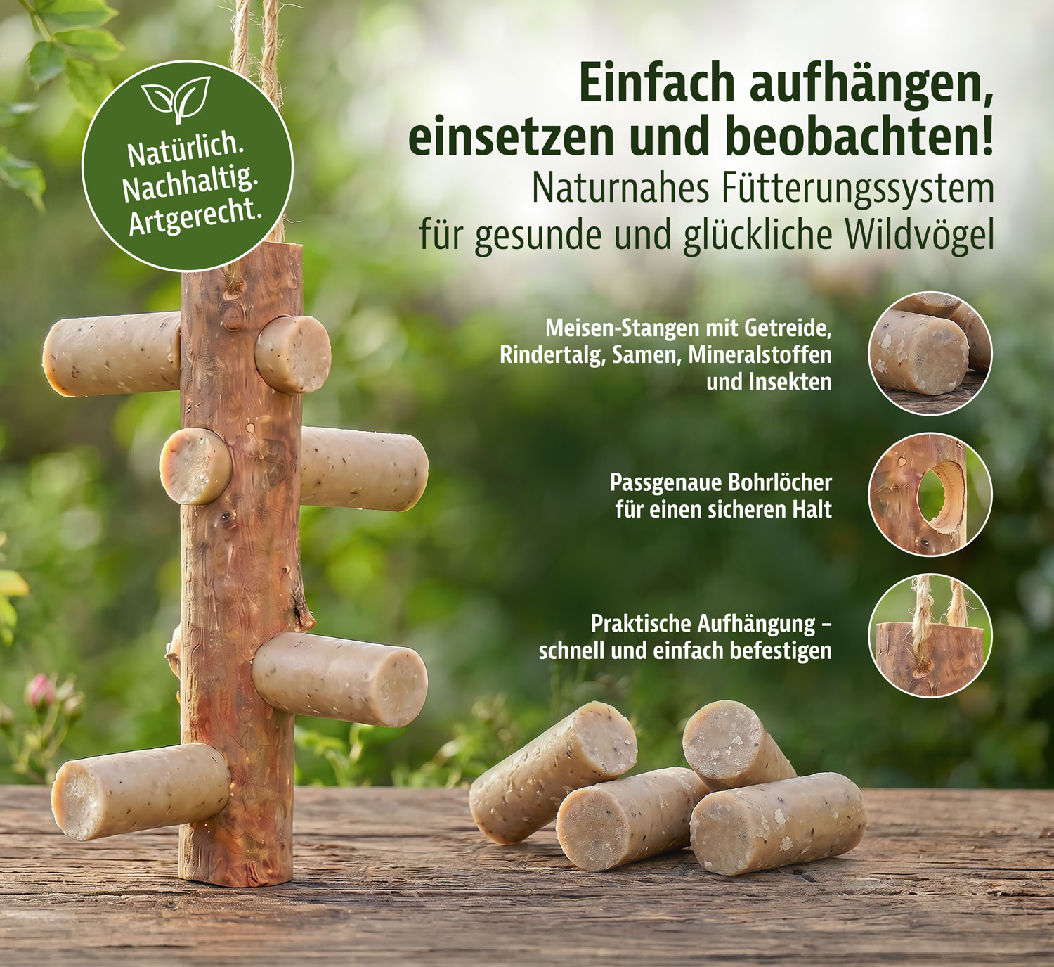 Starter-Set Futterast und 4 Meisenstangen mit Insekten02