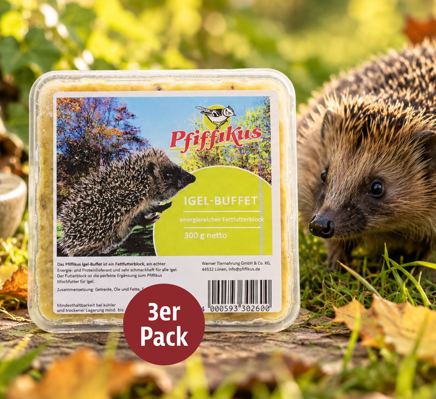 3er-Pack Pfiffikus Igelbuffet Insektenfett