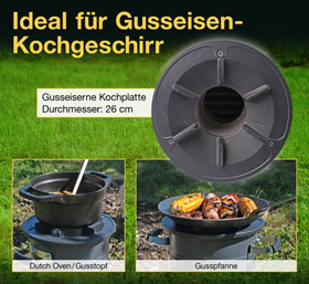 Raketenofen für Dutch Oven, Gusspfanne, Gusstopf oder Grill / mit Gusseiserner Kochplatte_small03