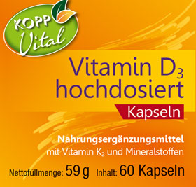 Kopp Vital  ®  Vitamin D3 hochdosiert 10.000 IE mit Magnesium, Bor (Borax), Betacarotin, Vitamin K2 und Zink_small01