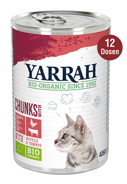 12er-Pack Yarrah Bio-Bröckchen mit Huhn & Rind für Katzen_small