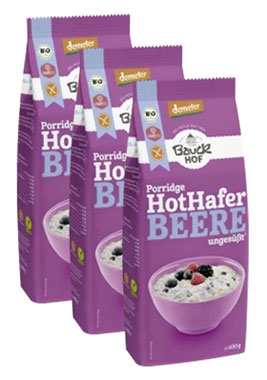 3er-Pack Bauckhof Bio-Porridge hot Hafer Beere_small