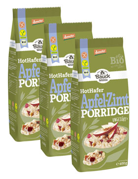 3er-Pack Bauckhof Porridge Hot-Hafer Apfel-Zimt glutenfrei & Demeter_small