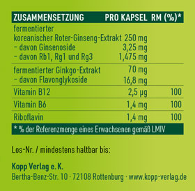 Kopp Vital   Ginseng + Ginkgo fermentiert plus B-Vitamine / 30 Kapseln / einzigartiges Fermentationsverfahren_small03