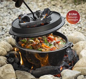 Gusseisen-Feuertopf/Dutch Oven inkl. Deckel, Untersetzer und Deckelheber_small
