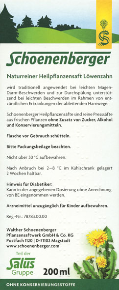 Schoenenberger Naturreiner Heilpflanzensaft - Wirkstoff: Löwenzahnkraut mit Wurzel-Presssaft04