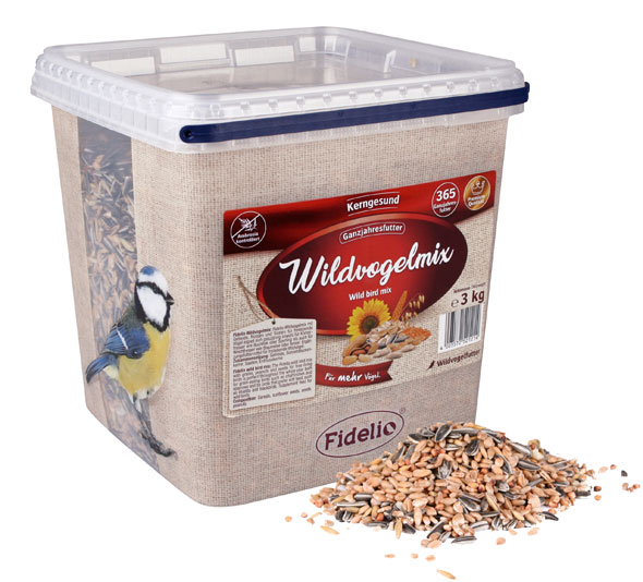 Wildvogelmix 3 kg im Eimer ideal zur Ganzjahresfütterung für alle Körner- und Weichfutterfresser