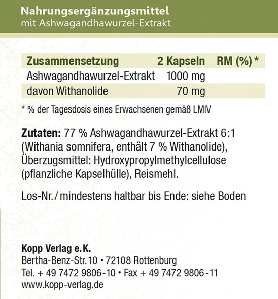 Kopp Vital ®  Adaptogen Ashwagandha (Schlafbeere) Kapseln02