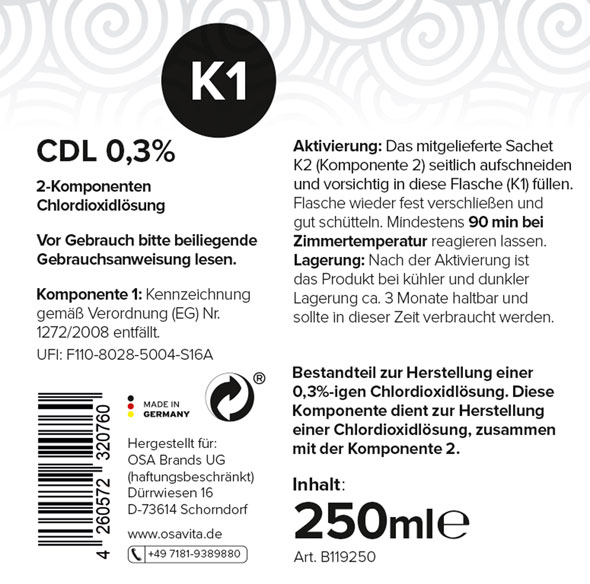 OSA VITA CDL 0,3 % inklusive Pipette / Chlordioxid / 3000 ppm / Trinkwasserdesinfektion08