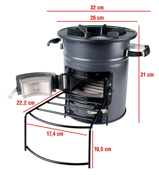 Raketenofen für Dutch Oven, Gusspfanne, Gusstopf oder Grill / mit Gusseiserner Kochplatte01