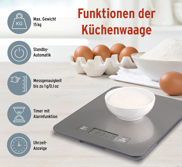 Digitale Edelstahl-Küchenwaage mit Timer bis 15 kg01