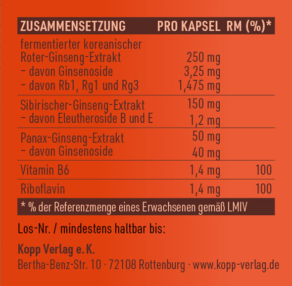 Kopp Vital ®  Ginsengkomplex fermentiert Kapseln / 4 Ginsengsorten als Extrakte nicht nur Pulver03