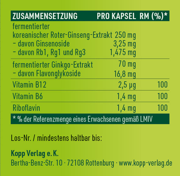 Kopp Vital ®  Ginseng + Ginkgo fermentiert Kapseln plus B-Vitamine / einzigartiges Fermentationsverfahren03