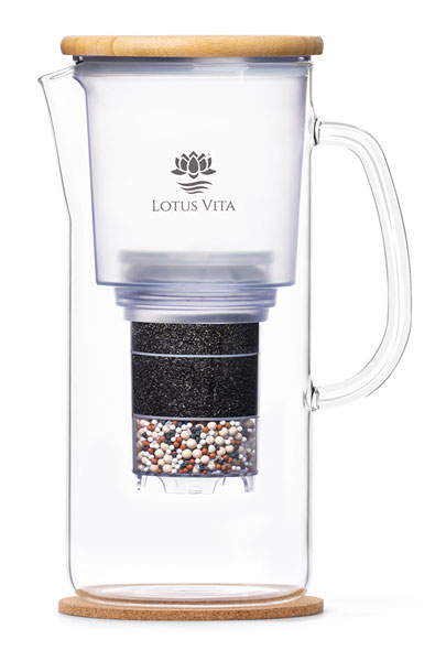 Lotus Vita Glas-Filterkanne ENYA mit Bambusdeckel und edlem Griff